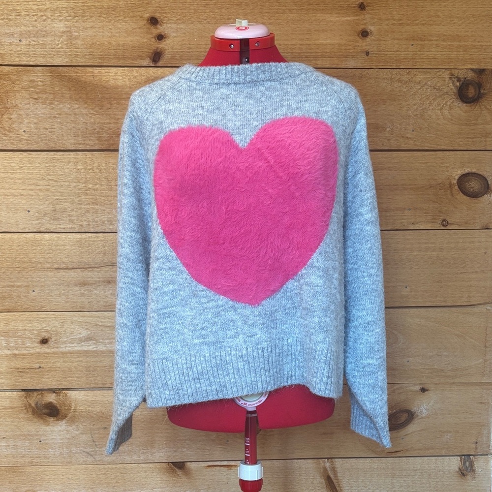 Old Navy Gray Crewneck Sweater with Pink Heart Back